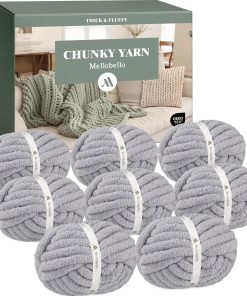 Jumbo Chunky Yarn for Hand Knitting - Super Thick Chenille Chunky Yarn for Crocheting - Extra Soft Bulky Fluffy Blanket Big Yarn 8 Jumbo Pack (26yds.8 oz Each Skein) Light Grey