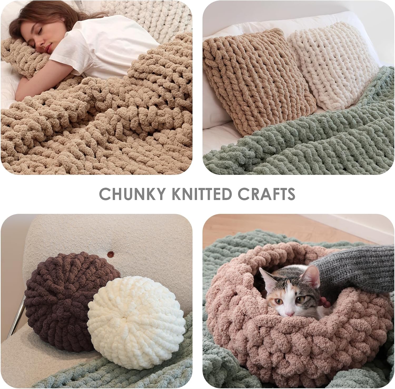 Jumbo Chunky Yarn for Hand Knitting - Super Thick Chenille Chunky Yarn for Crocheting - Extra Soft Bulky Fluffy Blanket Big Yarn 8 Jumbo Pack (26yds.8 oz Each Skein) Light Grey - Image 9